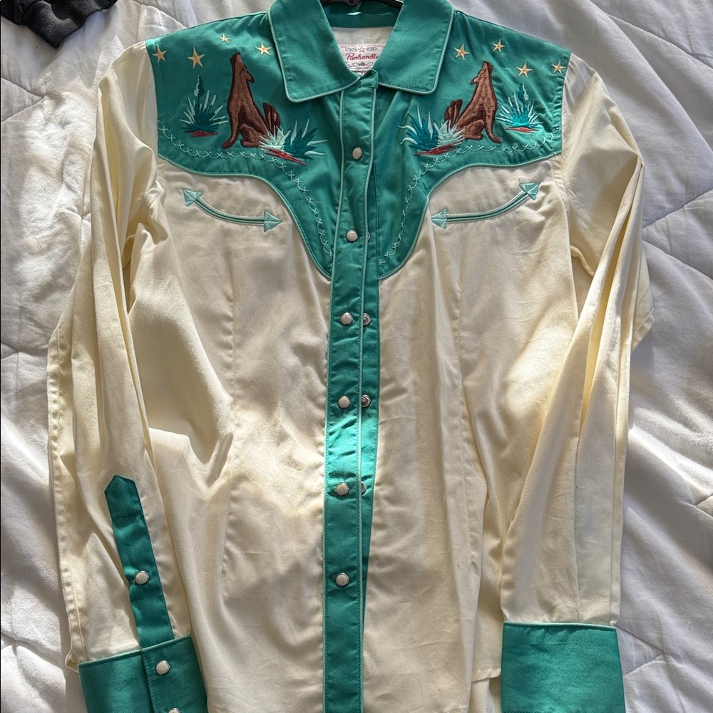 Panhandle Rock & Roll Cowgirl Coyote Retro Snap Shirt  XS